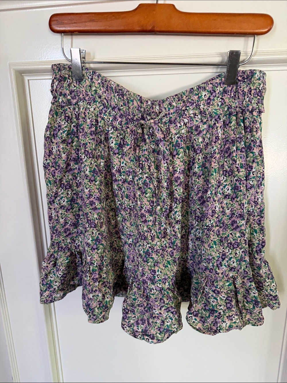 Sans Souci Lavender & Green Floral Ruffle Skater Skirt